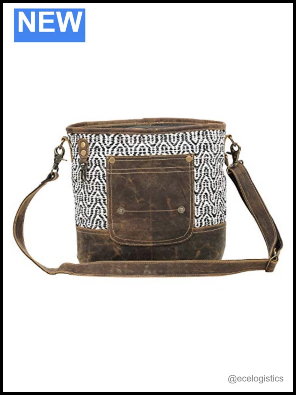 Canvas Boho Geometric Handbag with Buffalo Leather Shoulder Bag